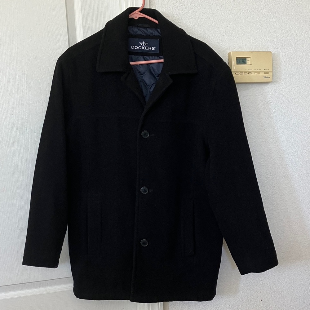 Dockers Men's Classic Minimalist Black Pea Coat wool blend ( size S)